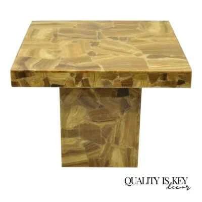 Mesa auxiliar cuadrada marrón mosaico de ónix de resina lacada moderna de mediados de siglo vintage Foto 1 de 4