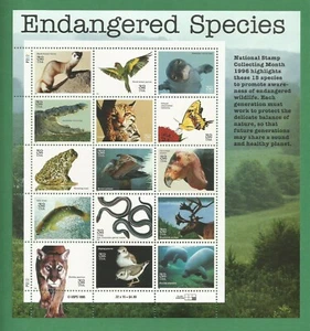 Hoja de especies en peligro de extinción 3105 de EE. UU. nunca bisagras emitida año 1996 - Imagen 1 de 2