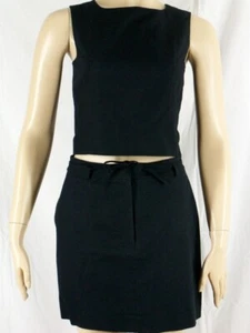 Sz 4 MAG Magaschoni Black 100% Cotton 2pc Short Skirt Set Suit Top Lined Pockets - Picture 1 of 5