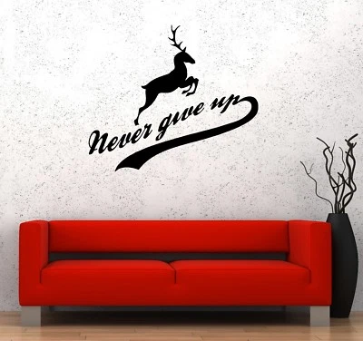 Adesivo de parede inscrição veado animal palavras nunca desista vinil (ed1335) - Imagem 1 de 3