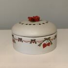 Lefton China Hand Painted Covered Trinket Dish 00178 W/3D Rose 1991 Red Hearts