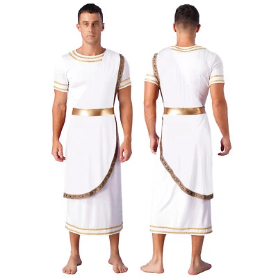 Men's Short Sleeve Greek God Toga Costume Robe Set Hercules Inspired Halloween - Image 1 of 4