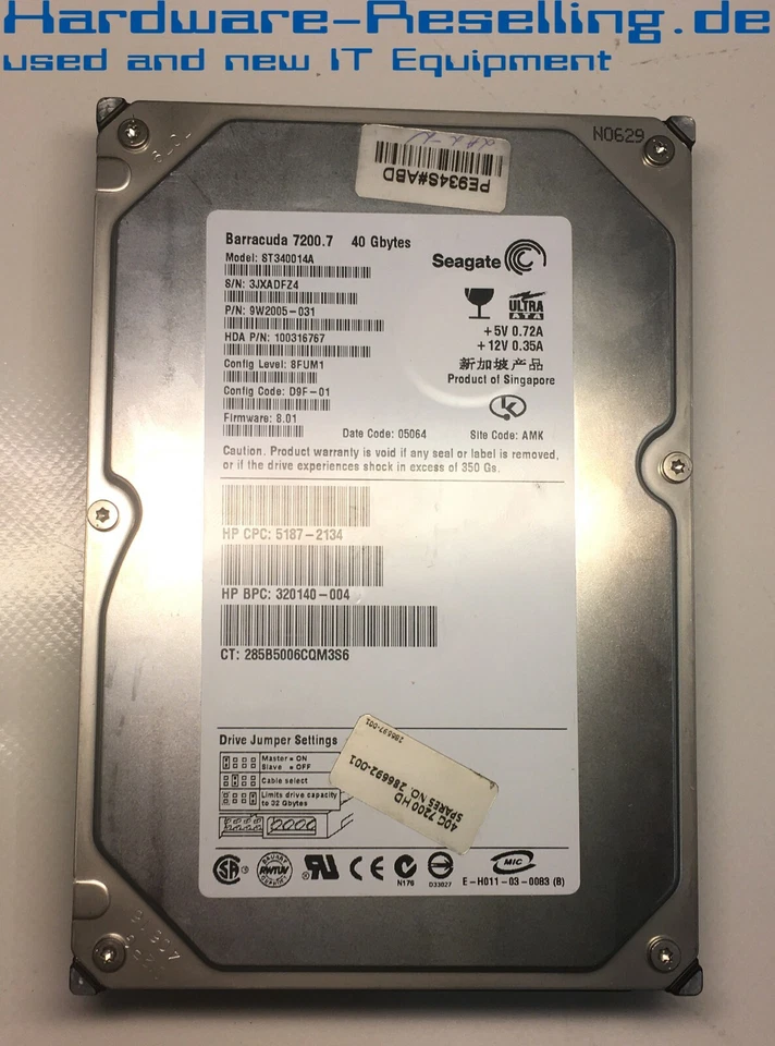 Seagate HP 40GB 7,2K IDE 2MB ST340014A 5187-2134 286692-001 9W2005-031 3,5" HDD - Immagine 1 di 1
