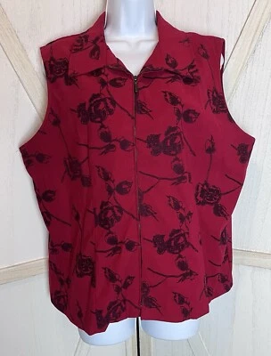 Chaleco Briggs Mujer Talla 18 Rojo Floral Cremallera Frontal Sin Mangas Cuello De Colección Foto 1 de 4