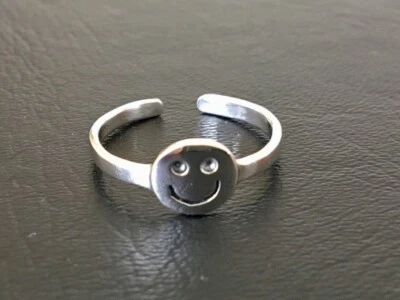 Genuine 925 Sterling Silver Toe Ring Adjustable Smiley Girl Women Face Emoji - image 1 of 2