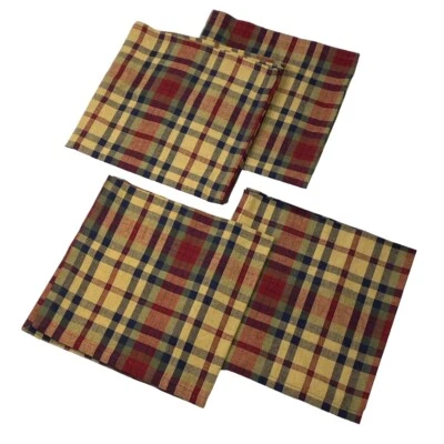 South River Country Plaid Red Blue Yellow Square 18" Cotton Napkins Set of 4 - Image 1 of 2