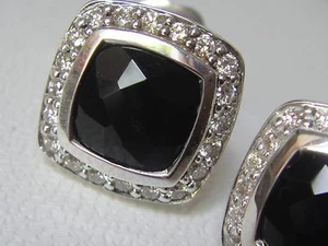 DAVID YURMAN ,SILVER ALBION BLACK ONYX DIAMOND EARRINGS - Picture 1 of 4