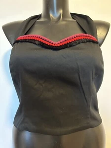 COLLECTIF New Size 18 / 20 Sadie Black Stretch Cropped Halter Top w Fringe Trim - Picture 1 of 6