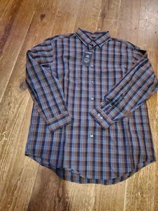 NWT Mens Plaid Button Up Shirt Size Large ( Blue & Brown) - Picture 1 of 4
