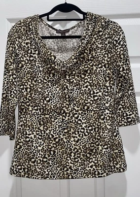 Dana Buchman Blouse Womens Small Cheetah Leopard Print 3/4 Sleeve Boho Mod Foto 1 de 4