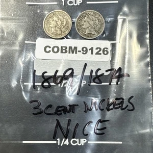 US COIN LOT: 1869 & 1874 3 Cent Nickels Nice Shape See Pics COBM-9126 - Picture 1 of 11