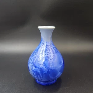 Crystalline Glazed Art Pottery Vase Blue 14.5 cm Crystalline Geometric Patterns - Bild 1 von 11