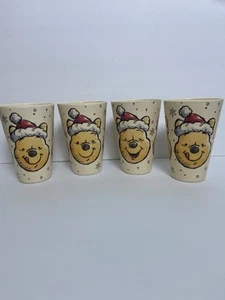 Disney Winnie The Pooh Bamboo Tumblers Christmas Set of 4 Glasses 14oz - Picture 1 of 5