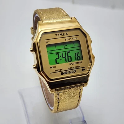 Timex Indiglo Gold Tone WR 30M ST STEEL Back QUARTZ Digital Men's Watch - Image 1 of 4
