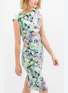 Zara Woman Blue Floral Print Tropical Orchid Sleeveless Sheath Dress Sz L - Picture 1 of 16