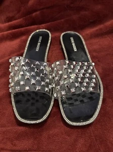 Steve Madden 7 glänzende schwarze Pantoletten Sandalen flache Slipper [B5] - Bild 1 von 8