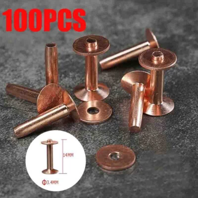 100x Solid Copper Rivets Burrs Fasteners Permanent Leather Saddlery Tack Repair Foto 1 de 4