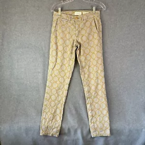 Chino Anthropologie Pants Women’s Size 25 Yellow Gray Embroidered Circles - Picture 1 of 11