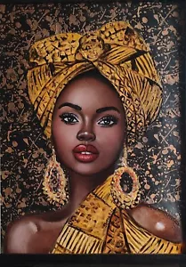 African American Young Woman Original Oil Paintings Black girl Art hand painted - Picture 1 of 6