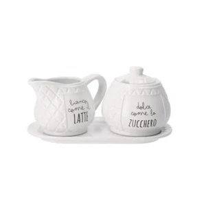 Vassoio lattiera zuccheriera ceramica kit colazione latte zucchero cucina regalo - Foto 1 di 5