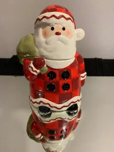 VINTAGE HALMARK CERAMIC CHRISTMAS COOKIE JAR SANTA WITH HIS SACK ON HIS BACK 8" - Picture 1 of 6