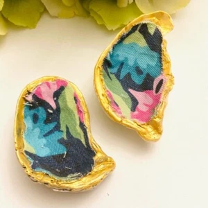 Decorative oyster shells w floral gold interior Sea Art Decor Custom Made - Picture 1 of 4