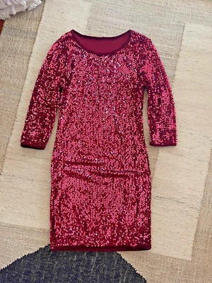 Pink Shimmer Sequin Sparkle Slinky Bodycon Party Cocktail Dress / S - Image 1 of 4