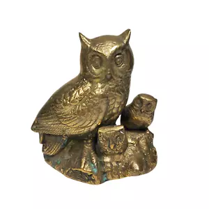 Estatuilla de estatua de búho de latón de colección 7" pátina de rama de árbol de búho familiar - Imagen 1 de 7