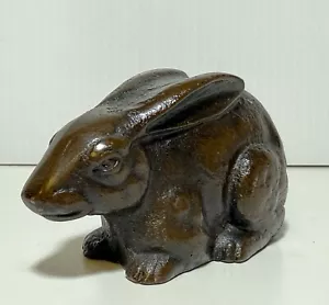 Vintage japanische braune Gusseisen Bronze Kaninchen handgegossen Okimono Figur 4" - Bild 1 von 9
