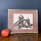 Vintage Framed Completed Needlepoint TOWER BRIDGE London English Decor Wall Art
