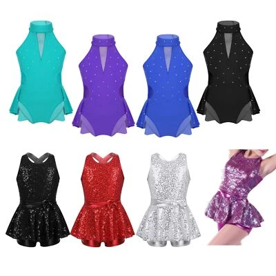 Girls Sequined Lyrical Dance Dress Jazz Modern Tap Dancing Leotard Stage Costume - Image 1 of 4