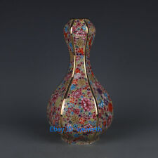 9.5" Qing dynasty qianlong Porcelain famille rose gilt flower garlic head Vase