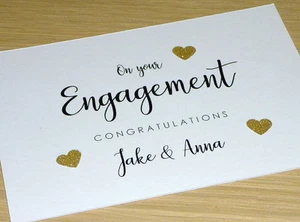 Engagement congratulations card - Personalised - black & gold - handmade - Picture 1 of 2
