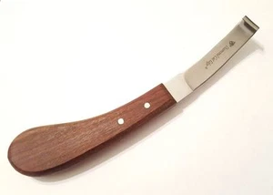 Hoof Knife Left Hand Wide Blade Farrier Equine Horse Goat Wooden Handle Steel - Picture 1 of 1
