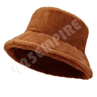 Sombrero de cubo mullido de felpa para mujer forro cálido invierno piel sintética acogedor ala ancha invierno Foto 1 de 4