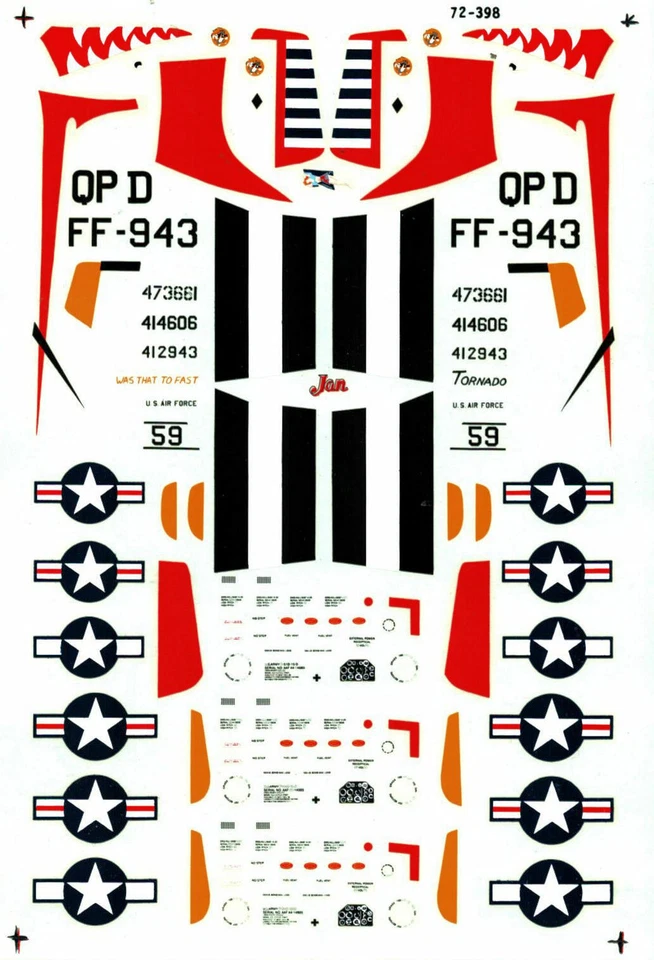 MICROSCALE DECALS #72-398 USAF F-51D MUSTANG KOREAN WAR 4TH FG 35TH FG 12TH FBS - Image 1 of 1