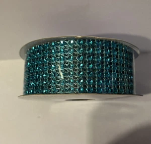 1 3/8” x 3 Yards Of Bling Ribbon. Teal Aqua Rhinestones On Teal Aqua. - Picture 1 of 5