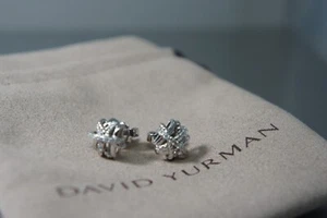 David Yurman Crossover Diamond Pave 925 Silver Stud 585 Gold Post Woman Earrings - Picture 1 of 7