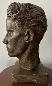 Antique 20s / 30s PLASTER SCULPTURE / BUST of Young Man BRONZED Finish - Picture 1 of 22