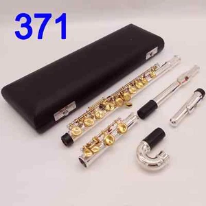 Flute 371 Silver Flute Gold Key Student Curved Headjoint Flutes 16 Hole Close - Picture 1 of 19