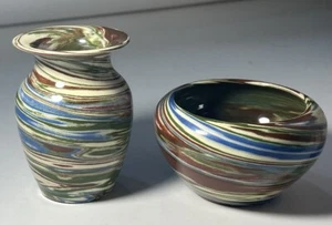 Dessertsand Keramik 2 Stück Set Vintage warme Spiralfarben (Mülleimer V) - Bild 1 von 15