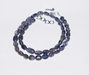 Natural Iolite Gemstone Smooth 7x9 mm Beads 925 Sterling Silver 18" Necklace - Picture 1 of 15