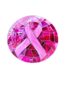 NEW round metal sign home novelty pink ribbon awareness stained glass - Picture 1 of 2