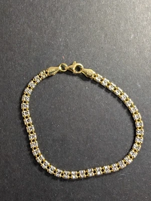 Ouro sobre Prata 925 Sólida Corte Diamante 7" 3,9mm Barril de Gelo/Pulseira Elos de Gelo - Imagem 1 de 4