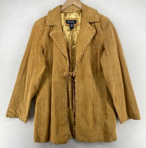 DENIM & CO Jacket Womens M Suede Leather Blazer Trench Coat Tie Front Beige - Picture 1 of 13