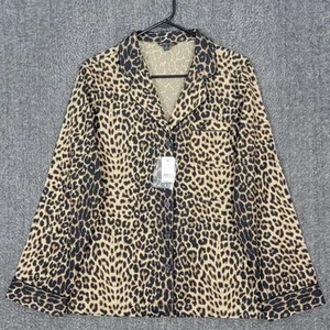 Brooks Brothers Pajama Top Womens M Brown Black Animal Print 100% Cotton Shirt - Picture 1 of 10
