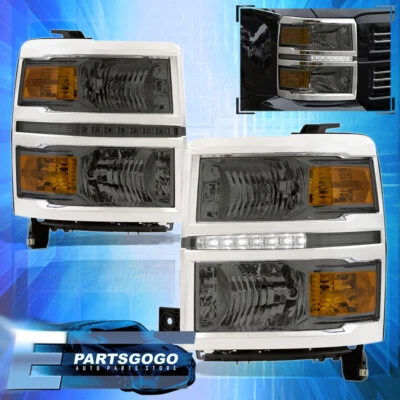 For 14-15 Chevy Silverado 1500 LED DRL Smoked Replacement Headlights Lamps Pair Foto 1 de 4