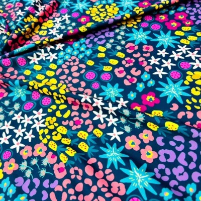 4-way Stretch Pink Colored Flowers Print Fabric 60"wide Swimsuit Spandex By Yard - Image 1 of 4