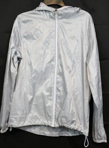 New Balance Women's Grey Jacket Lg Reflective Rain Hooded Lightweight Breathable - Picture 1 of 11