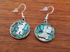 Vintage Mexican Abalone Sterling Silver Senor Senorita Peasant Folk Art Earrings